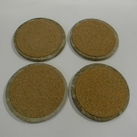 Stone coaster set of 4 Round Organic Cork Bottom NEW - Picture 3 of 3